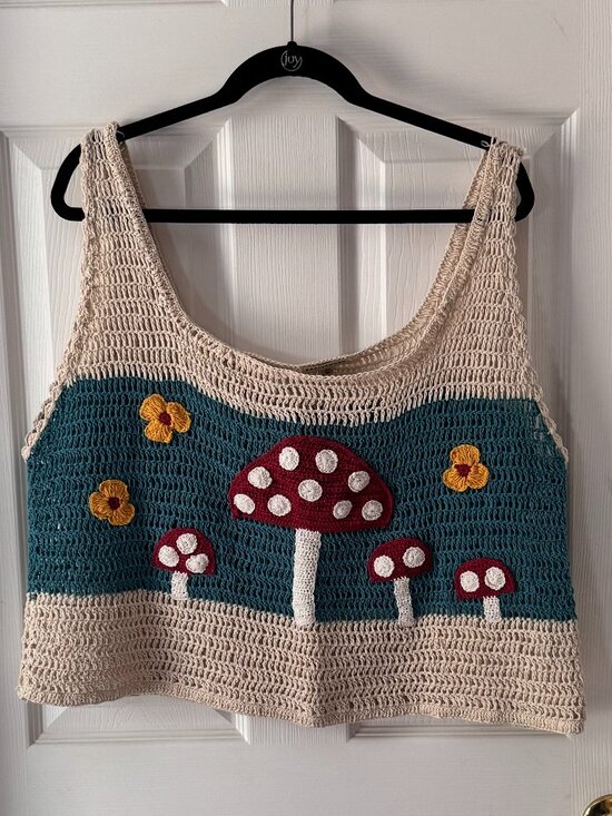 Earthbound Trading Co Tops - Earthbound Crochet Mushroom Tank Top XL Fairycore Cottagecore Festival Boho